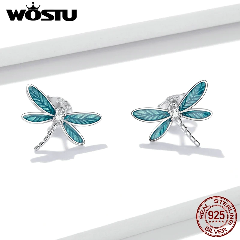 WOSTU 100% 925 Sterling Silver Animais Sea Bee Flamingo Unicórnio Opala Brincos Para As Mulheres Do Casamento Da Moda Aniversário Jóias