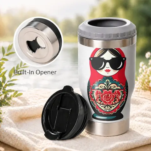 Russian Art Matryoshka Vacuum Flasks 4-in-1 Versatile Cooler: One Cup, Total Freedom from Brews to Beer