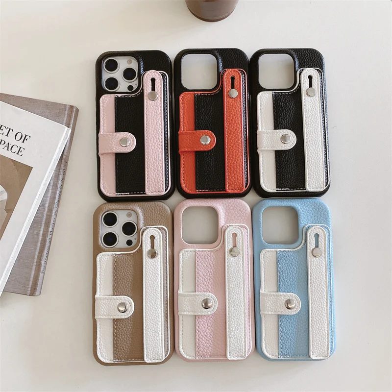 

Fashion Leather Wallet Card Holder Phone Case For iPhone 16 Pro 14 Plus 12 13 15 Pro Max Cover Wristband Stand Cases 14Pro Funda