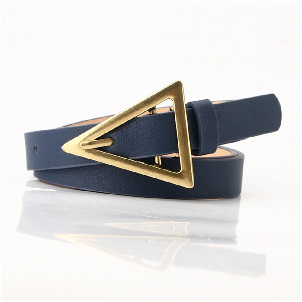 

Navy Vintage Brand Women Leather Belt Triangle Buckle Thin Ladies Waist Belt Female Belt for Trousers Camel Fashion New Design