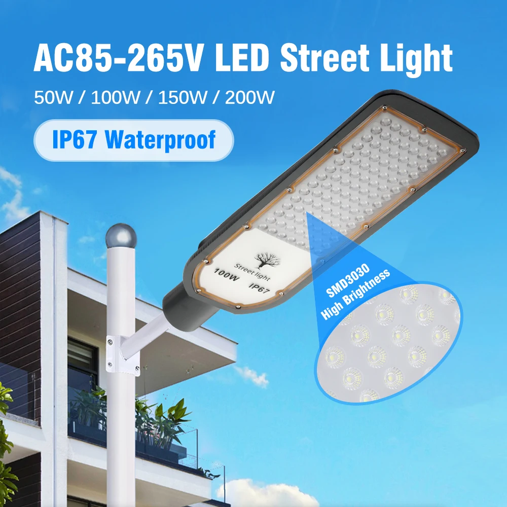 głosem LED oświetlenie uliczne AC85-265V wysoka jasność 50W 100W 150W 200W 6000K SMD3030 lampa zewnętrzna IP67 wodoodporna