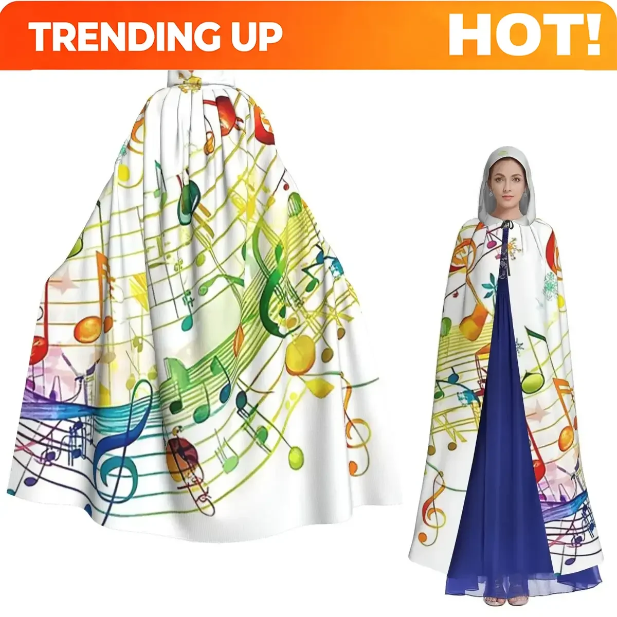 Customization Abstract Piano Keys With Musical Notes Long Hooded Cloak Witch Medieval Costume Cosplay Cape HalloweenCoat Adult U