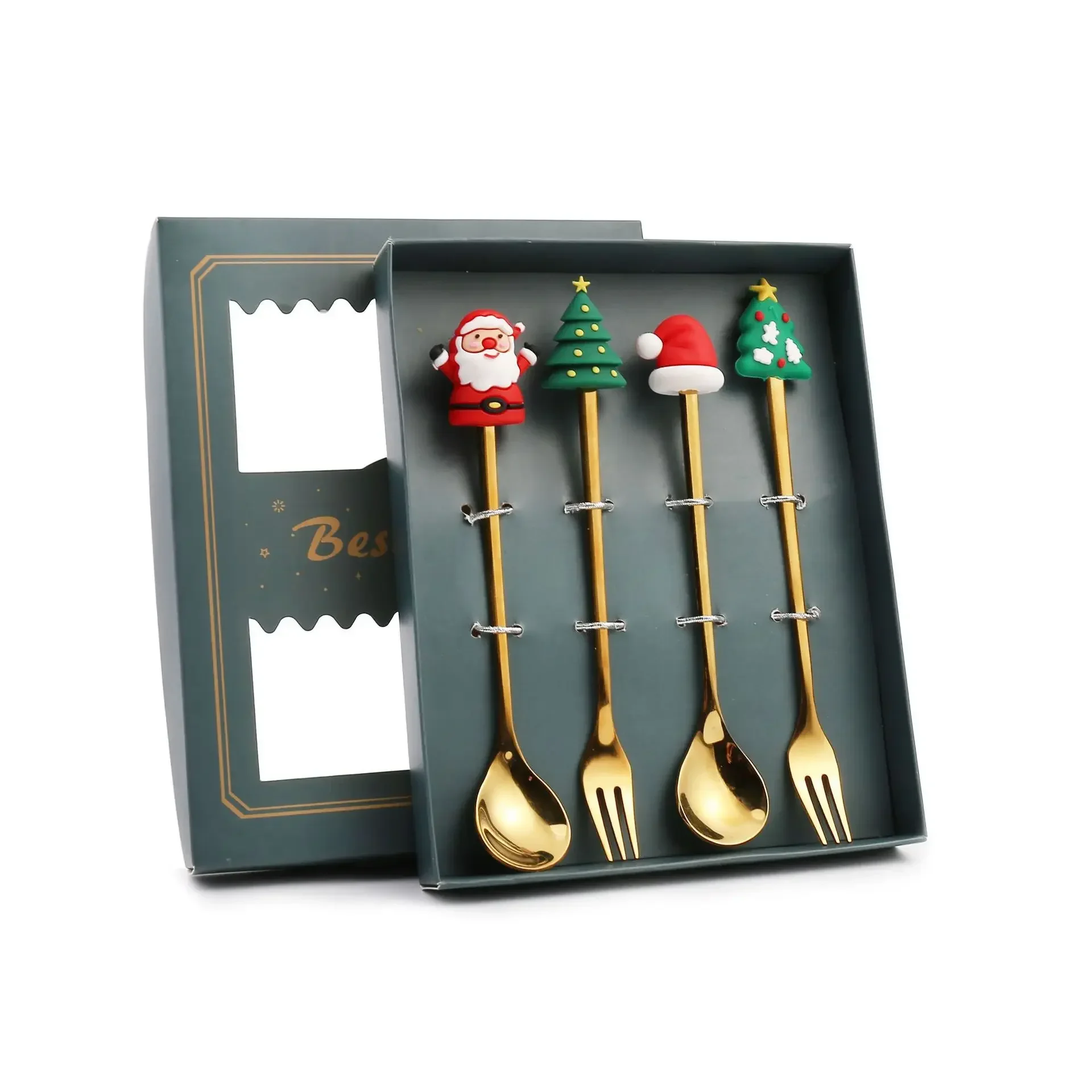 2/4/6Pcs Christmas Gift Stainless Steel Creative Tableware Coffee Tea Dessert Exquisite Gift Set Christmas Spoon and Fork Set