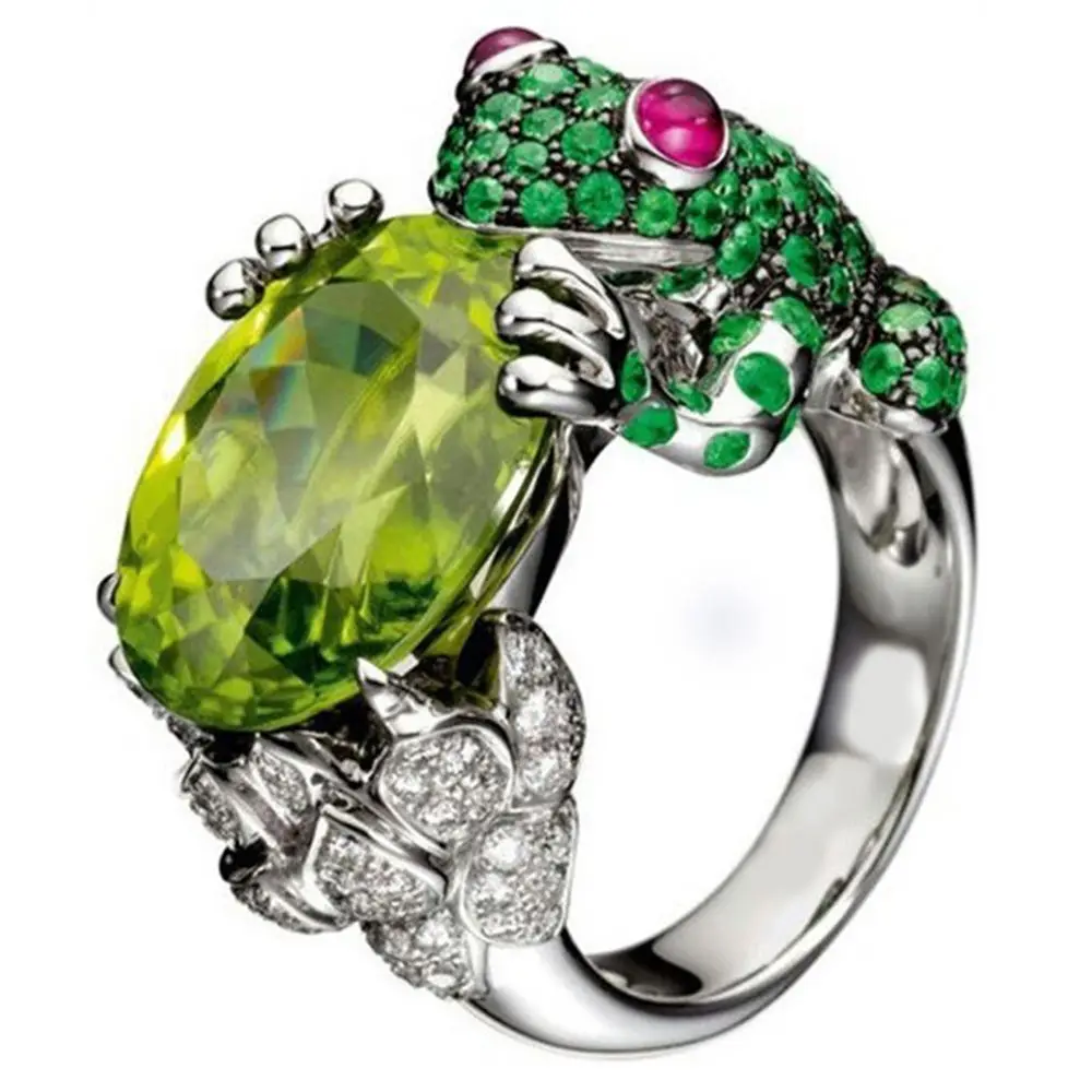 Women Men Crystal Finger Ring Rhinestone Charming Green Rich Frog Birthday Gift Accessories Wedding Party Jewelry