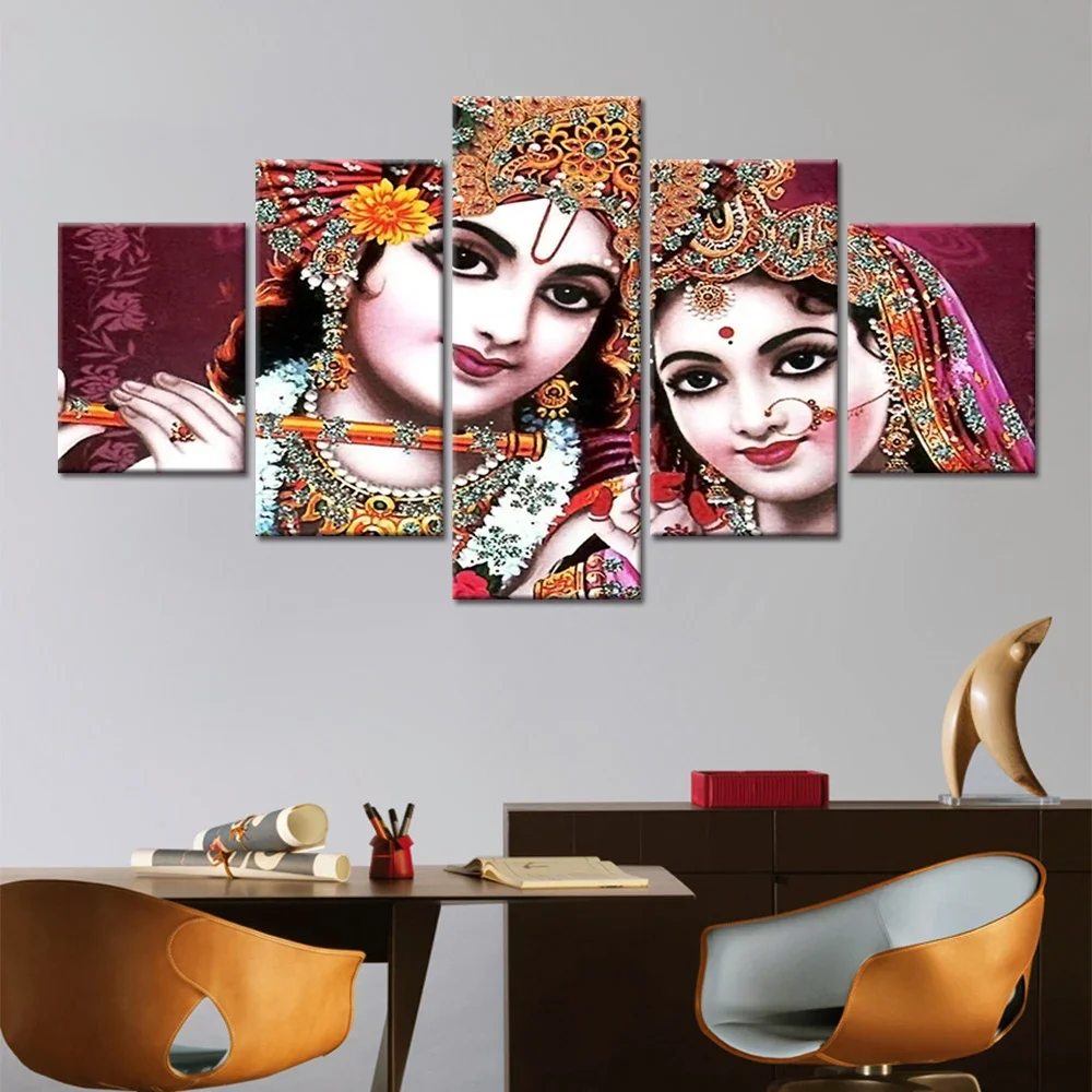Unframed 5 Panel Hindu God Shiva Religion Modular Modern Pictures Wall Art Home Decor Posters Canvas Paintings for Living Room