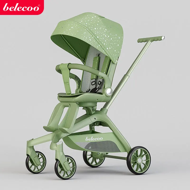 عربة أطفال Belecoo ذات مناظر طبيعية عالية وخفيفة الوزن وقابلة للطي وممتصة للصدمات ثنائية الاتجاه #6
