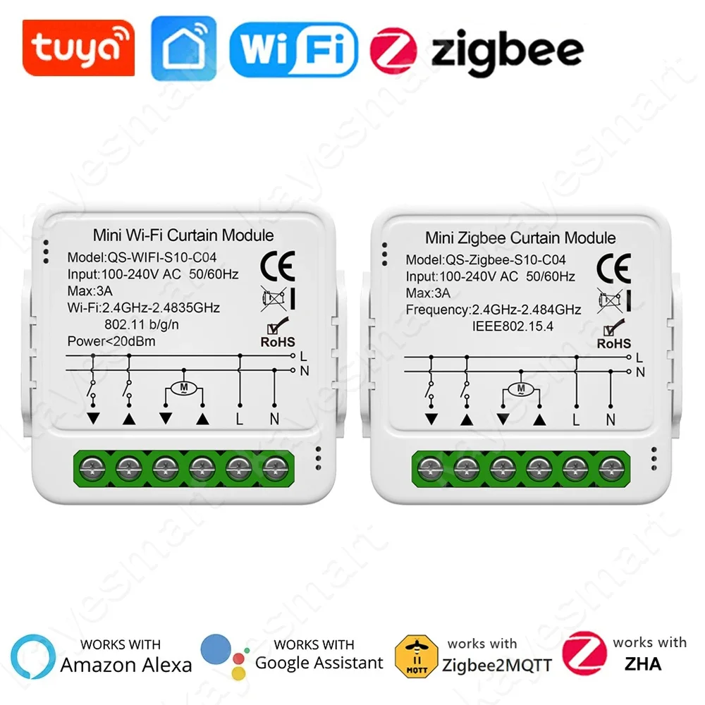 Módulo de interruptor de cortina inteligente Tuya, WiFi, Zigbee, aplicación Smart Life para persianas enrollables, Motor eléctrico, funciona con