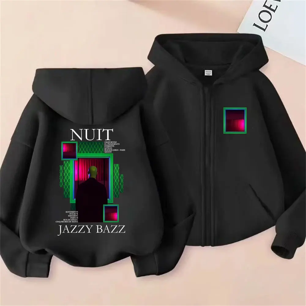 

Rapper Jazzy Bazz Nuit Album Zipper Hoodie Men Women Hip Hop Fashion Pop Music Jacket Male Casual Vintage Oversized Zip Up Coat
