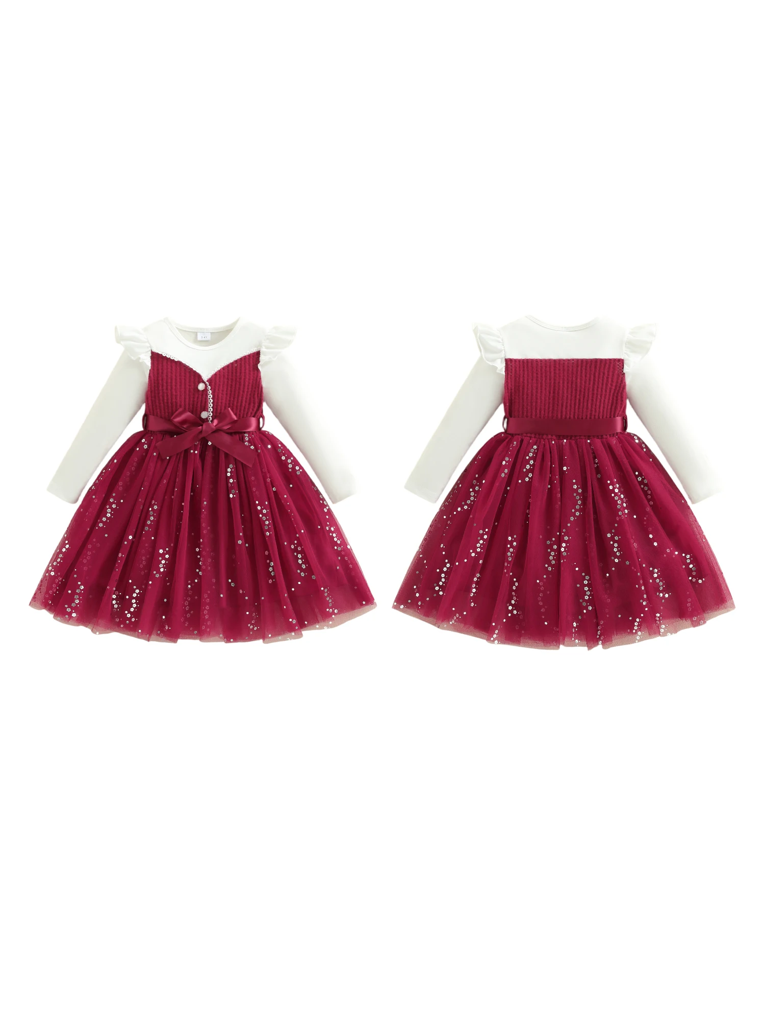 فستان الأميرة للفتيات بأكمام طويلة من الدانتيل المزين بالزهور ورقبة دائرية على شكل حرف A فستان كاجوال للخريف مع تفاصيل ترتر ولهجة فيونكة #5