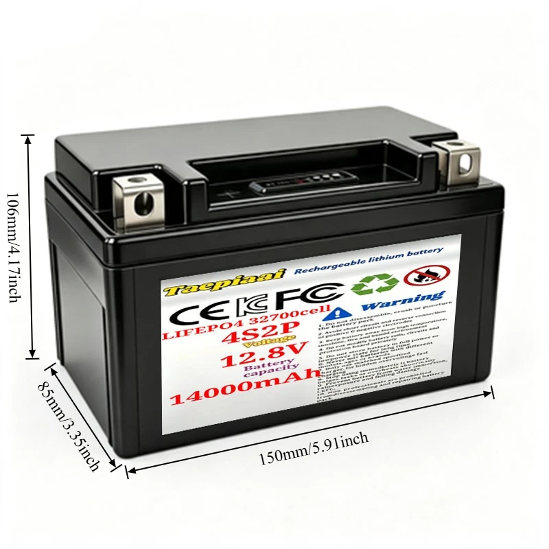 12.8V 14Ah LiFePO4 32700/26650 Motorcycle Starter Battery Built-in BMS Deep Cycle Lithium Battery for Scooter Sports Bike ATV