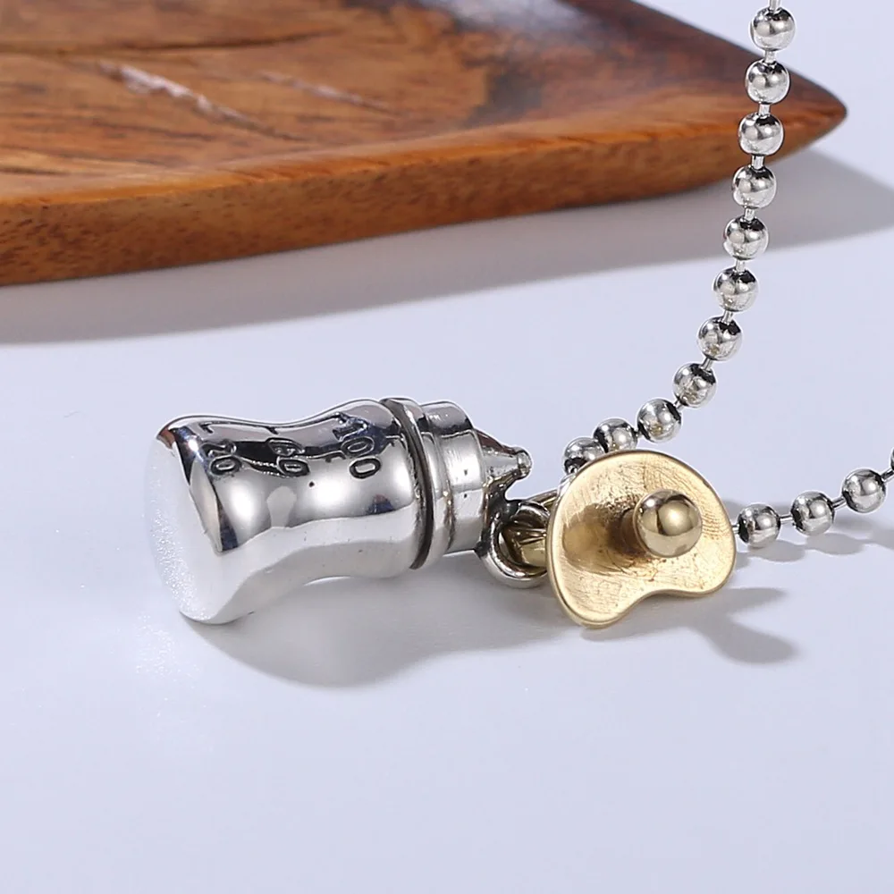 S925 Sterling Silver Baby Bottle Hip Hop Pacifier Necklace Pendant