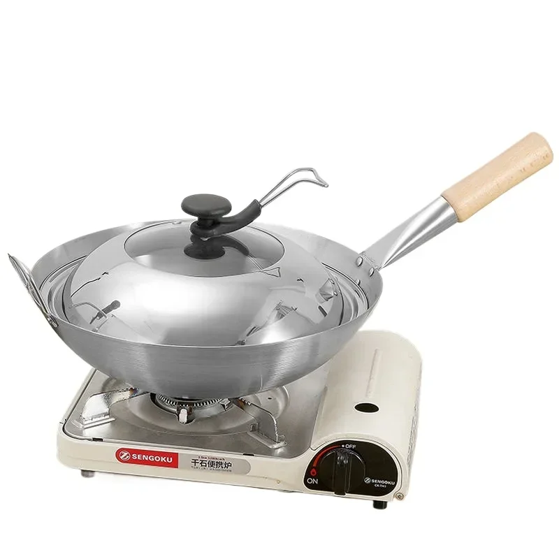 

Durable Stainless Steel Wok,Brushed Polished,Beech Anti-Scald Handle,Kitchen Cookware for Gas Stoves,Portable Chef Cooking Pot