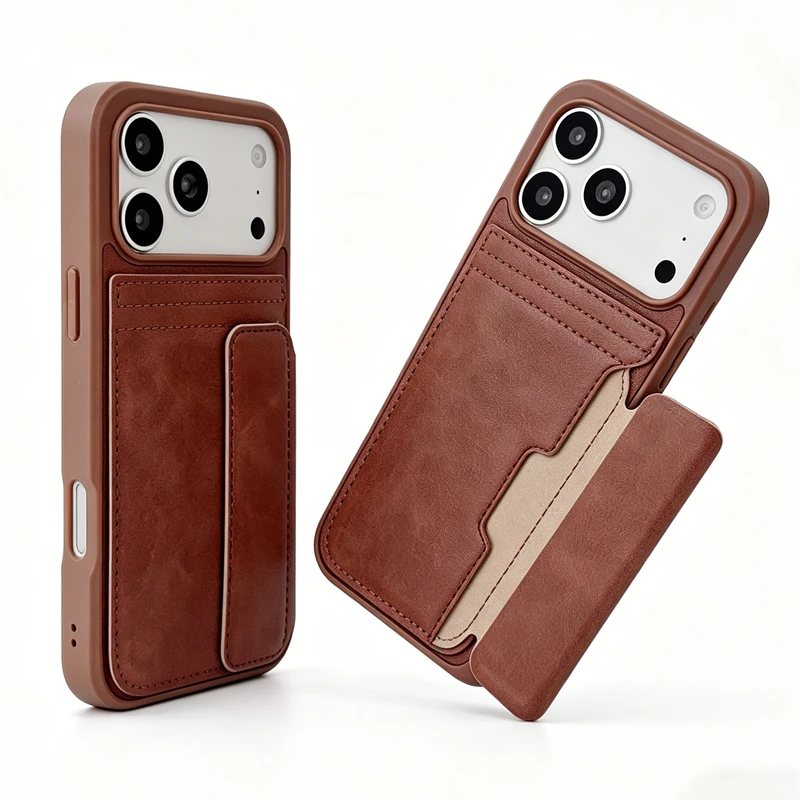 Luxuriöse Leder-Textur Kartenfach-Brieftasche Handyhülle für iPhone 17 16 15 14 13 12 Pro Max Air 11 XR Stoßfeste Schutzhülle
