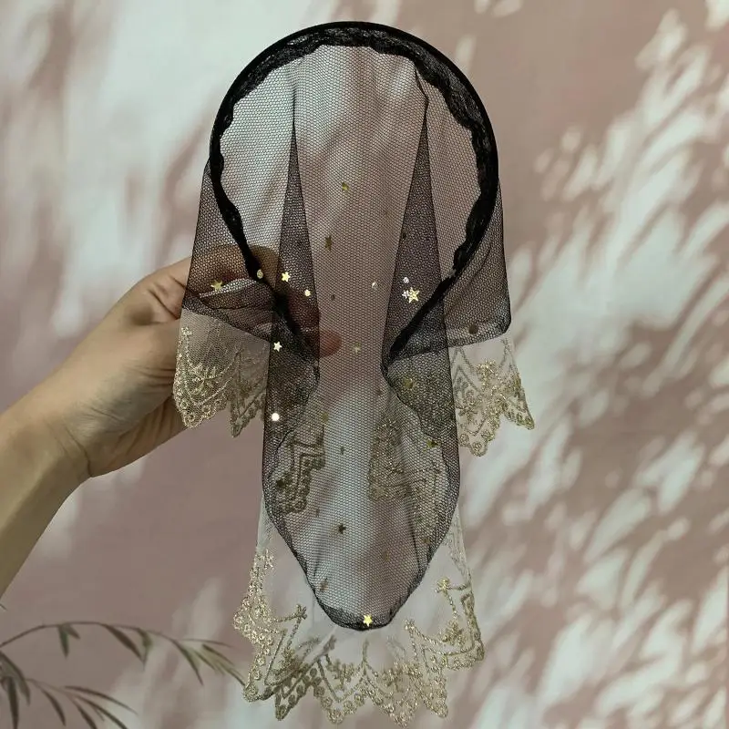 Französischer Spitzen-Dreieckstüll-Kopfschutz im ländlichen Stil, weiches Haarband, Haaraccessoire für Frauen – Detail 6