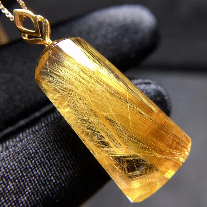 

Natural Gold Rutilated Quartz Pendant Necklace Rectangle Yellow Rutilted 25.4*12.2*7.3mm Women Men Jewelry AAAAAAA