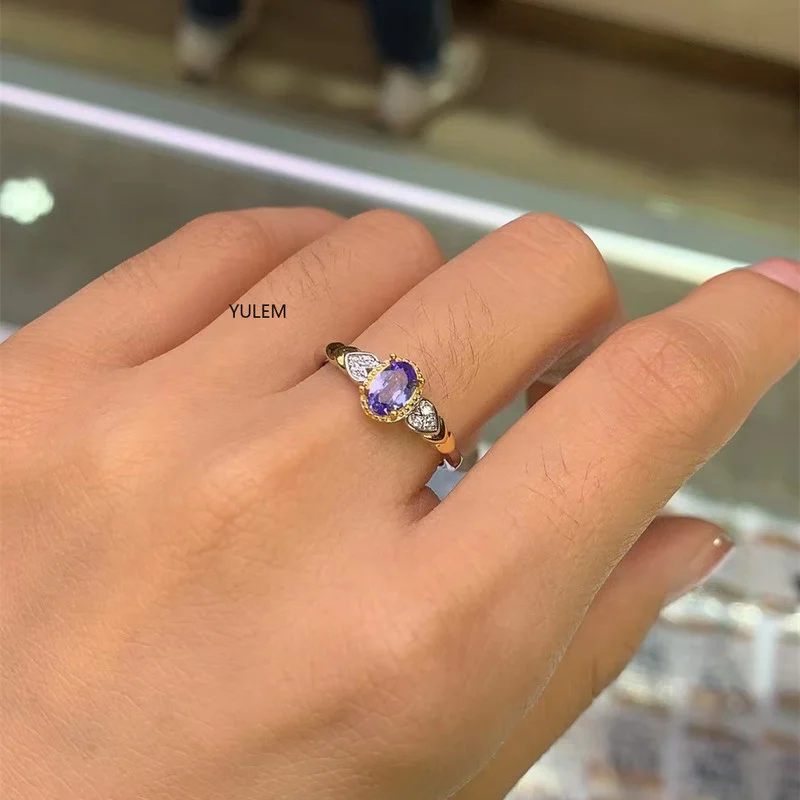 

Fashion Silver Gemstone Wedding Ring for Woman 4*6mm Flawless Natural Tanzanite Silver Ring Solid 925 Silver Tanzanite Ring