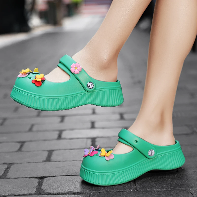 Summer Women Slippers Platform Clogs Garden Shoes Soft Outdoor Beach Sandals Chunky Slippers Butterfly Decoration Vacation Shoe