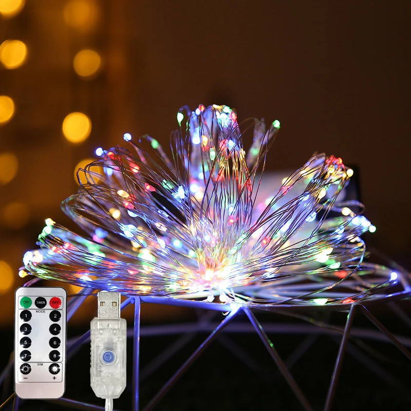 

USB 8 Modes LED Wire String Lights with Remote Control Garland Fairy Light Decor Christmas Wedding Party Home Bedroom Decoration
