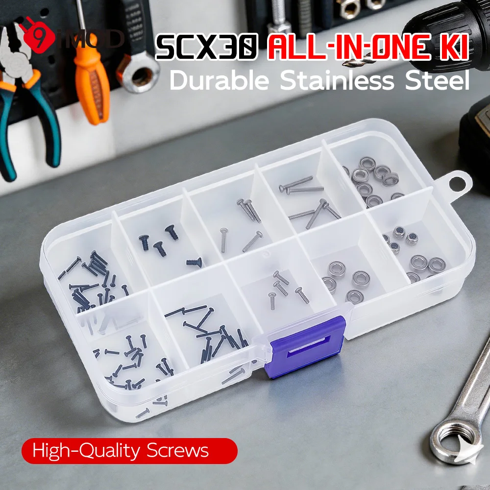 120PCS SCX30 Screw Bearing Set M1 M1.4 M2 Stainless Steel Hardware Kit for Axial 1/30 RC Crawler Upgrade Parts with Storage Box