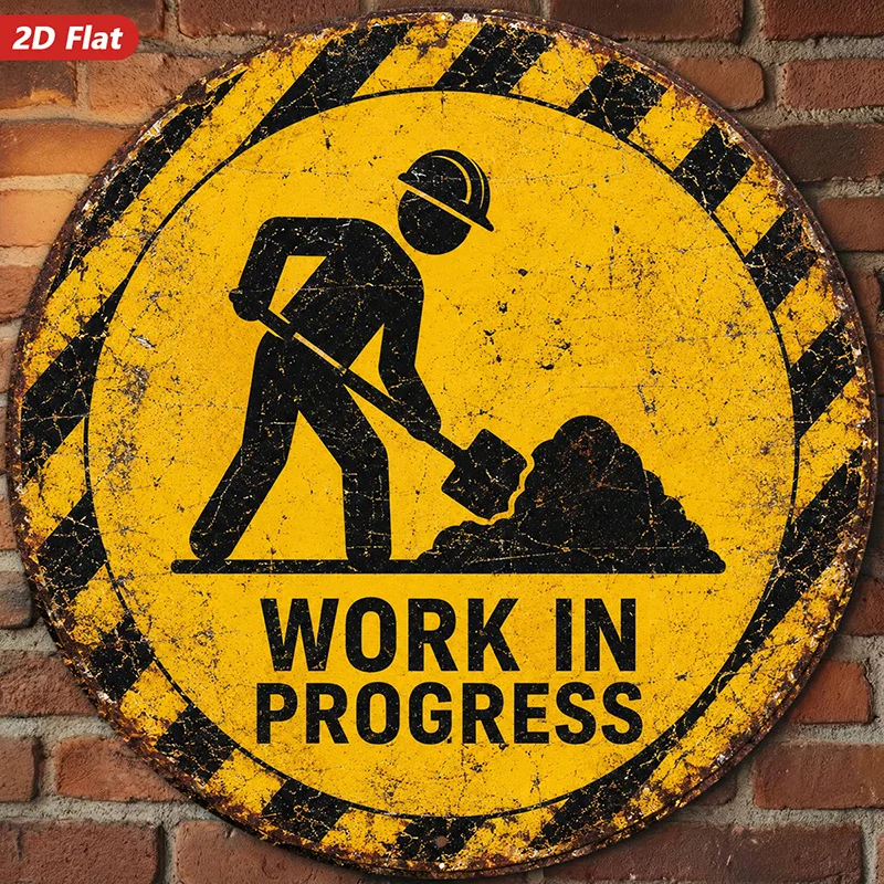 2D Flat, 1pc Work in Progress Round Metal Sign Wall Art, Perfect for Workspace Garden Dining Room, Home Decor, Weatherproof