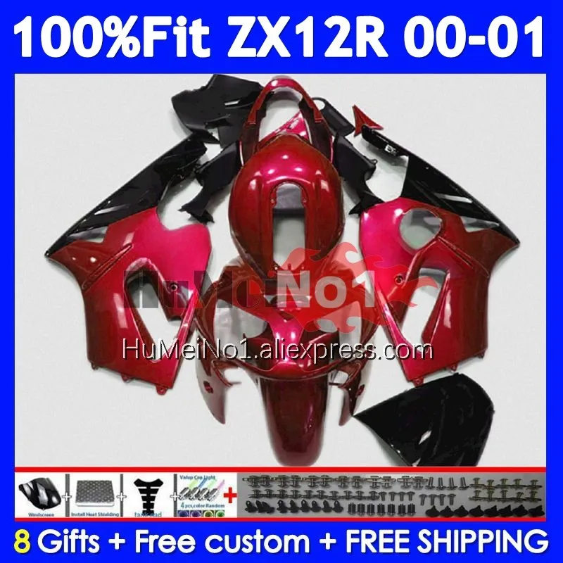 OEM Body For KAWASAKI NINJA ZX-12R ZX 12R 12 R Metal Red 1200 225No.186 ZX1200 1200CC ZX12R 00 01 2000 2001 Injection Fairing