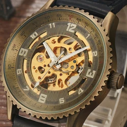 Mens Luxury Skeleton Automatic Mechanical Wrist Watches Leather Self-Wind Watch