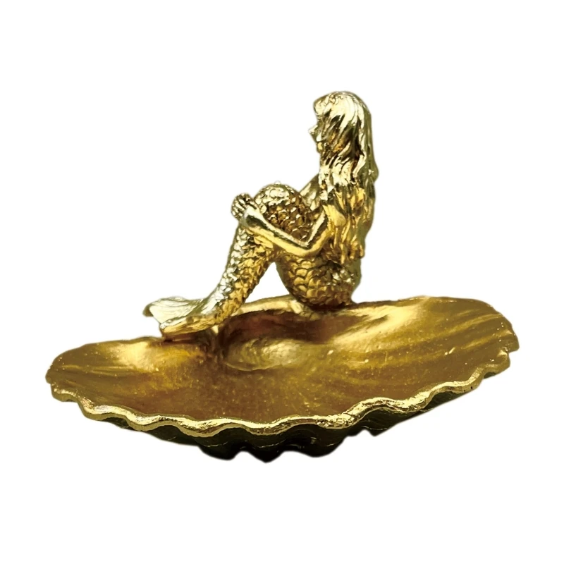 Gold Resin Mermaids Shell Jewelry Holder Resin Storage Tray for Vanity or Bathroom Decoration Multipurpose Key Bowl