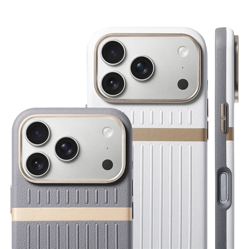 

Luxury Suitcase Stripes Pattern PU Leather for Magsafe Case for iPhone 17Pro 16Pro 17Pro Max Alloy Lens Frame Shockproof Cover