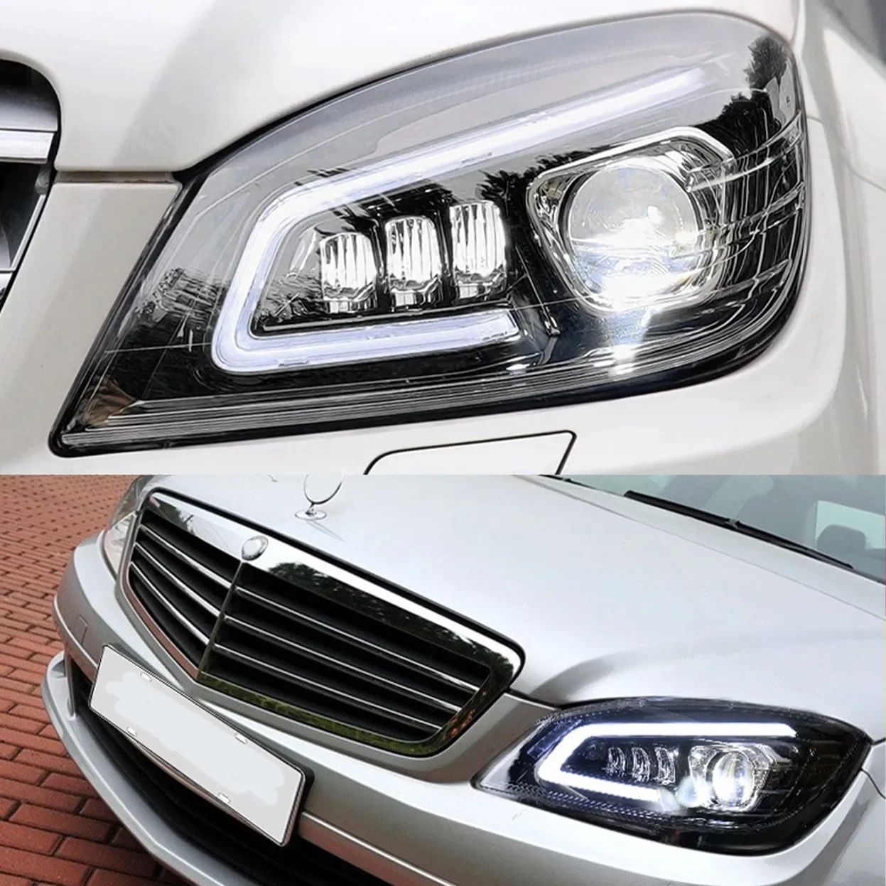For Mercedes-Benz W204 S204 C-class C250 C280 C300 2008-2011 Front LED Headlight Assembly for GT Style Headlights Plug and Play