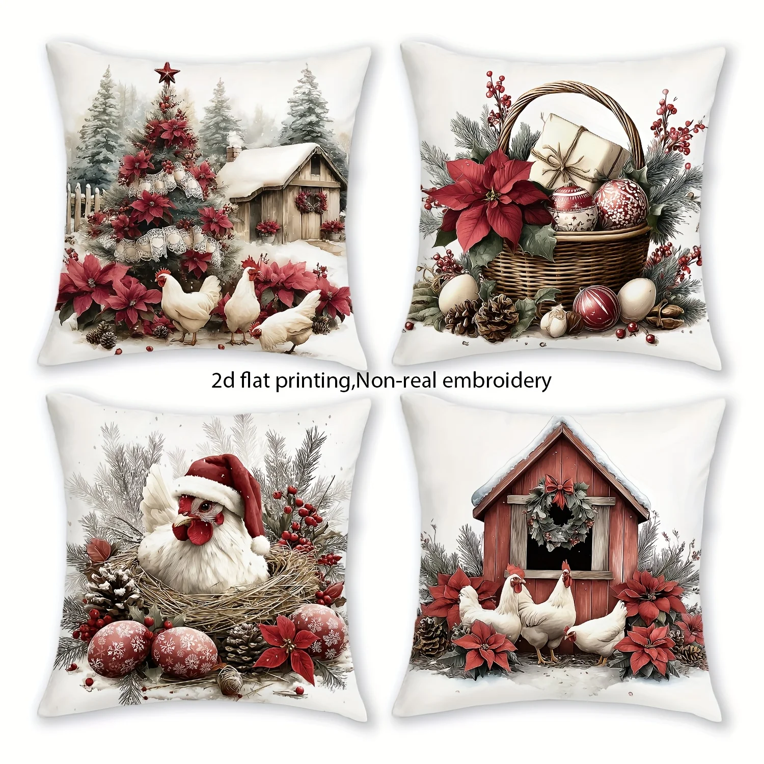 

4pcs Rustic Christmas Pillow Covers – Winter Snow Scene Design for Living Room Porch and Seasonal Home Decor