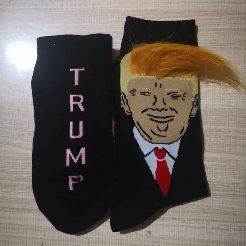 New 2024 Trump Face Hair Pattern Funny Socks 3D Fake Hair Personality Mens Suit Compression Socks Hip Hop Harajuku Streetwear