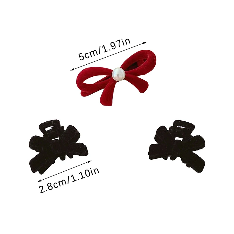 Sweet Black Red Bow Small Hair Claw Clip Princess Velvet Bow Hair Clip Claw Clamp Headwear Girls Women Korean Hair Styling Tools