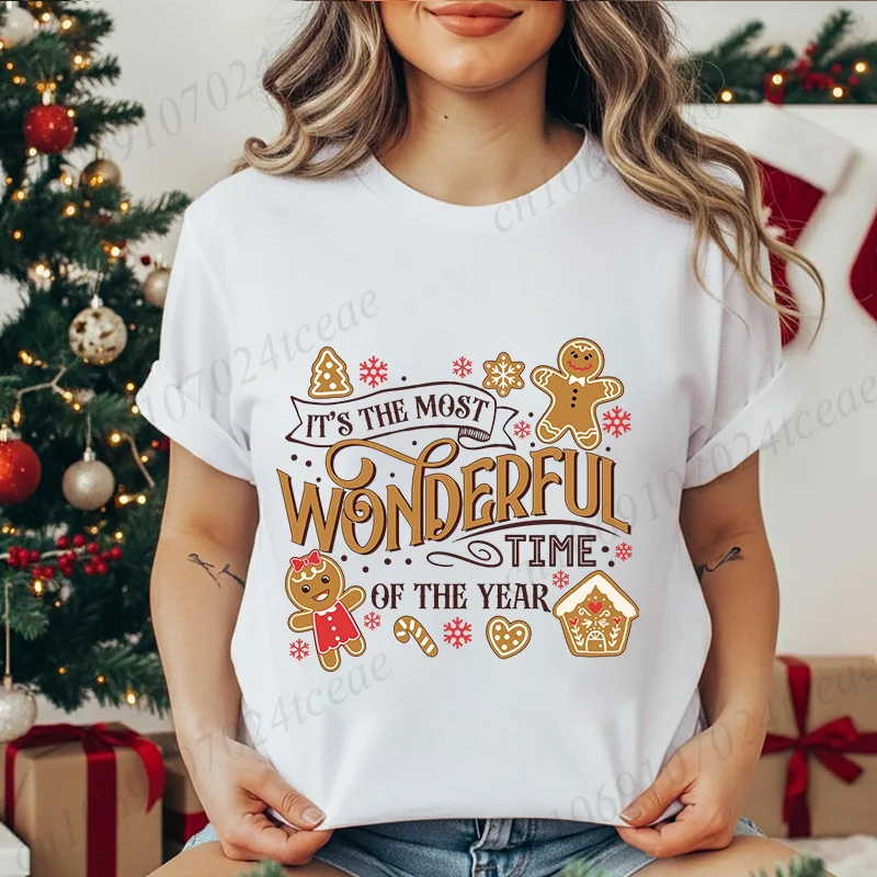 Women's Shirt It’s The Most Wonderful Time of The Year T Shirts Gingerbread Christmas Tee Festive Holiday Shirt Cookie Lover Top