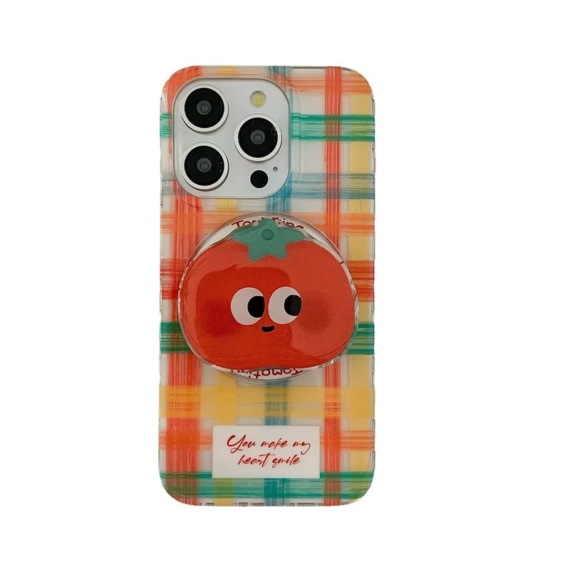 Magnetic painted fun grid phone case with tomato holder For iPhone 11 12 13 14 15 16 17 Pro max