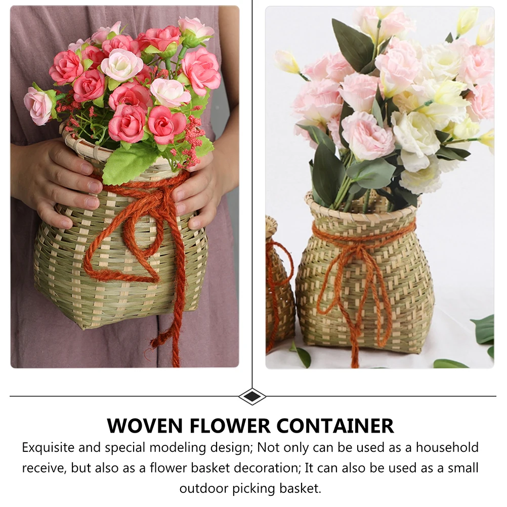 

Bamboo Woven Medium Size Home Storage Basket Portable Flower Basket Rustic Atmosphere Safe Eco Friendly Wide
