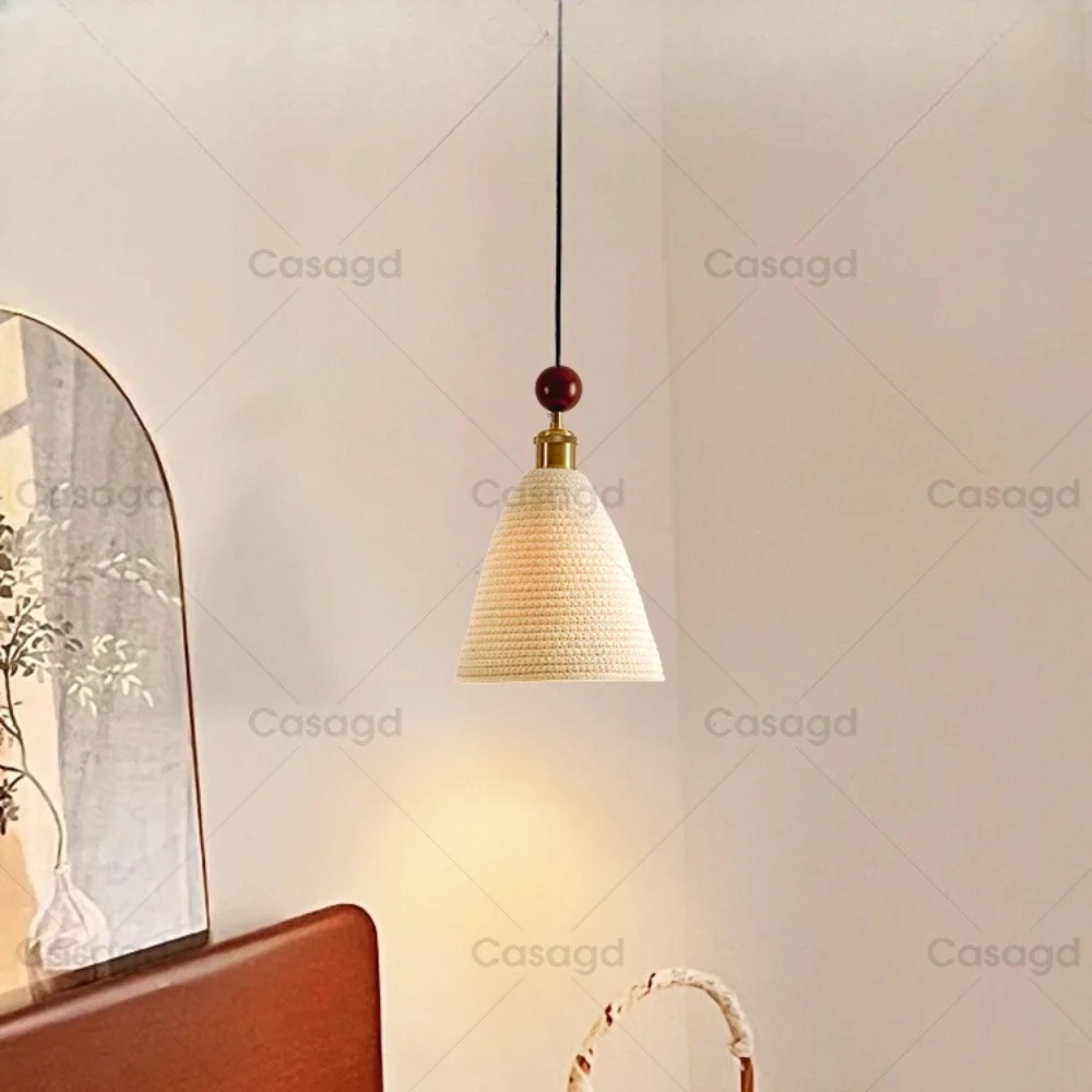 Middle aged bedroom bedside pendant light woven fabric full spectrum eye protection study hanging line light