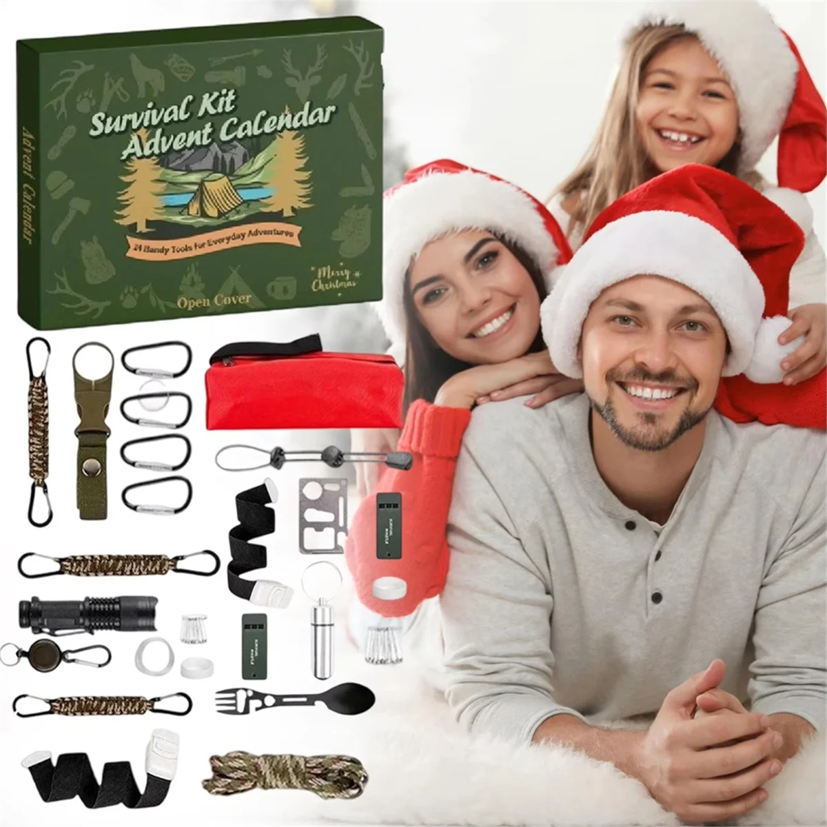 2025+ サバイバルキット 24日間 クリスマスカウントダウン クールな装備 2025 ツールセット ティーン向け ハイキング 男の子 キャンプ愛好家 アウトドア