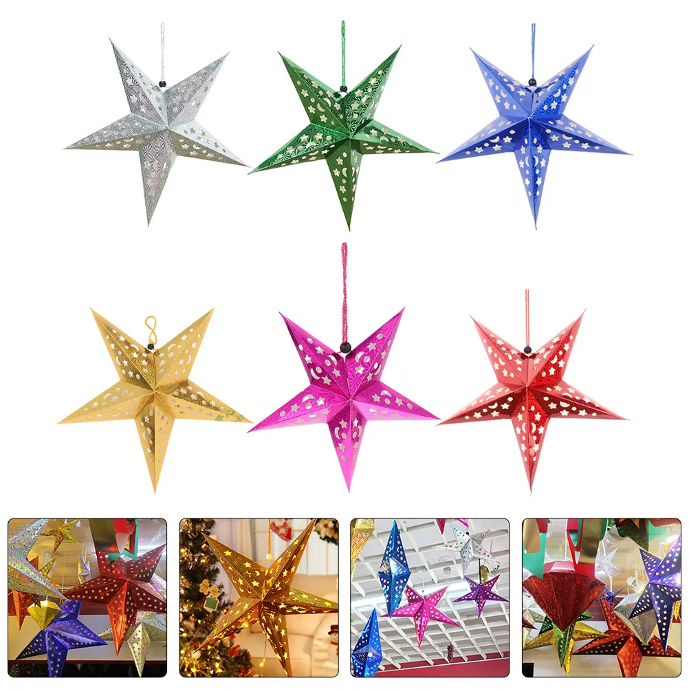 

6Pcs Foldable Paper Star Lamp Shade Hanging Star Lamp Shade for Christmas Decoration Pendant Light Lampshade Stylish Reusable