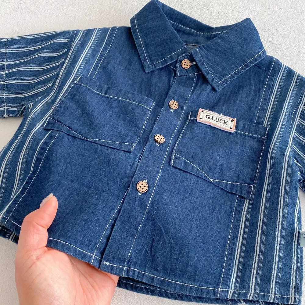 

Kids Short Sleeve Denim T-shirt Tops+Jeans Shorts 2PCS Tracksuit 2025 Summer Fashion Children Boy Clothing Set 0-6Years