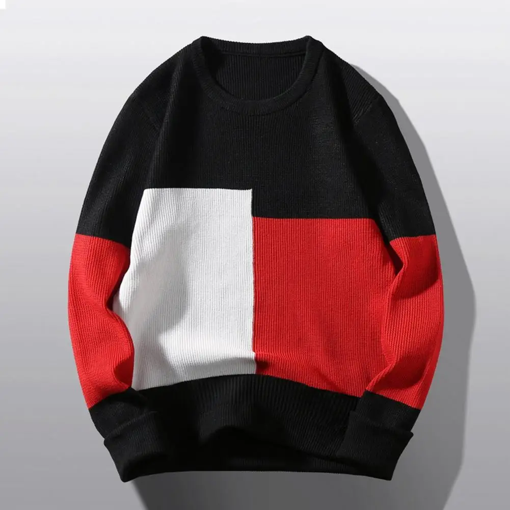 Color-block Sweater Chic Color-blocking Sweater Cozy Men's Colorblock Knitted Sweater Thick Warm Stylish Fall/winter Pullover