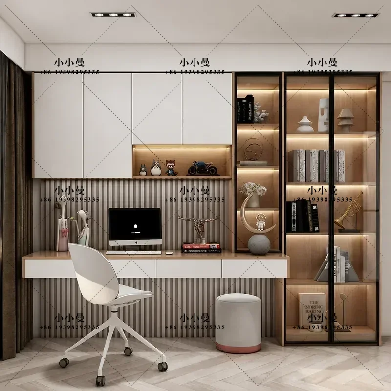 Wabi Sabi Desk Bookcase Integrated Italian Minimalist Home Bedroom Computer Desk Light Luxury Solid Wood Writing Desk