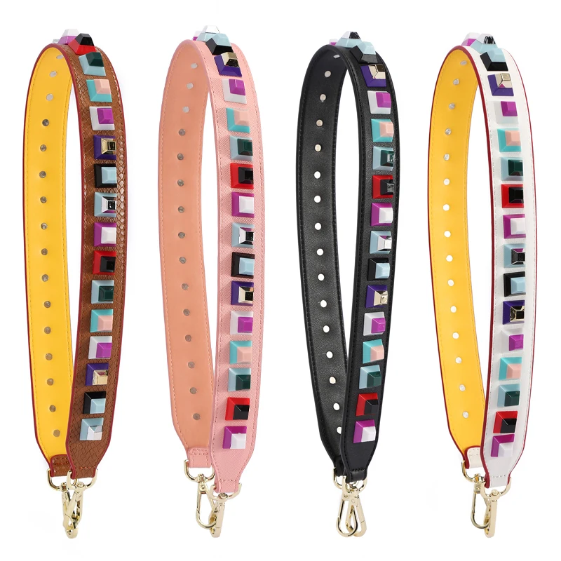 90cm Colorful Rivet Studs Leather Bag Strap Crossbody Shoulder Straps Handbag Handle Replacement Women DIY Purse Accessories