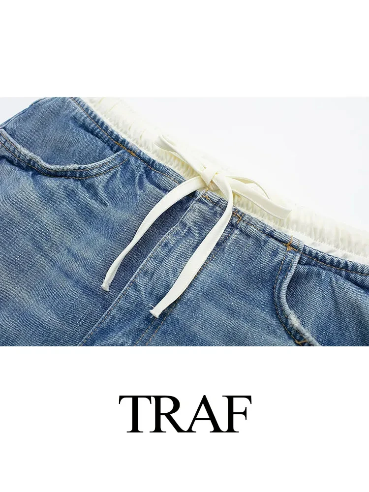 TRAF 2024 Woman Vintage Denim Patchwork Mini Skirt Female Fashion Splicing Short Skirts For Women Streetwear Summer Skirt