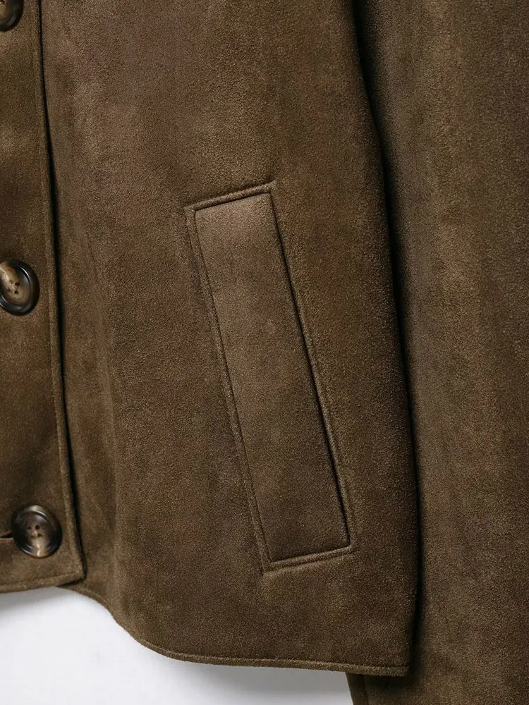 Moda feminina jaqueta de camurça falsa casaco manga longa botão-up feminino outerwear chiques topos