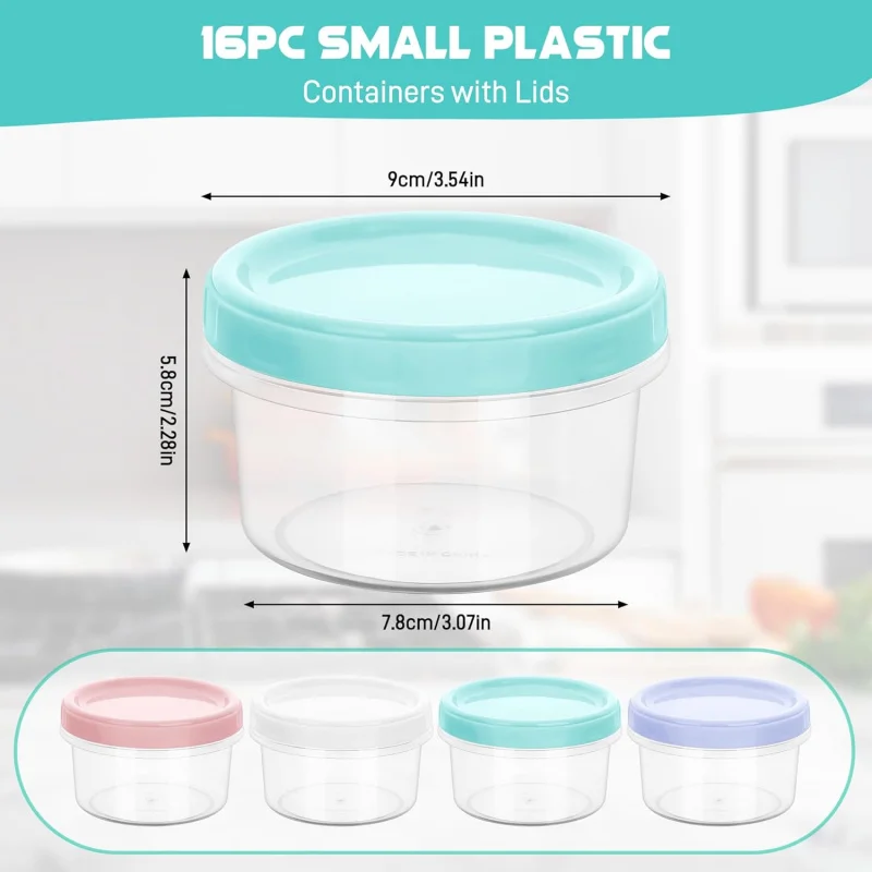 TOPLIVING 16-Pack Small Plastic Containers with Lids, 200ML Reusable Snack Containers, Leak-Proof Screw Lid Plastic Containers