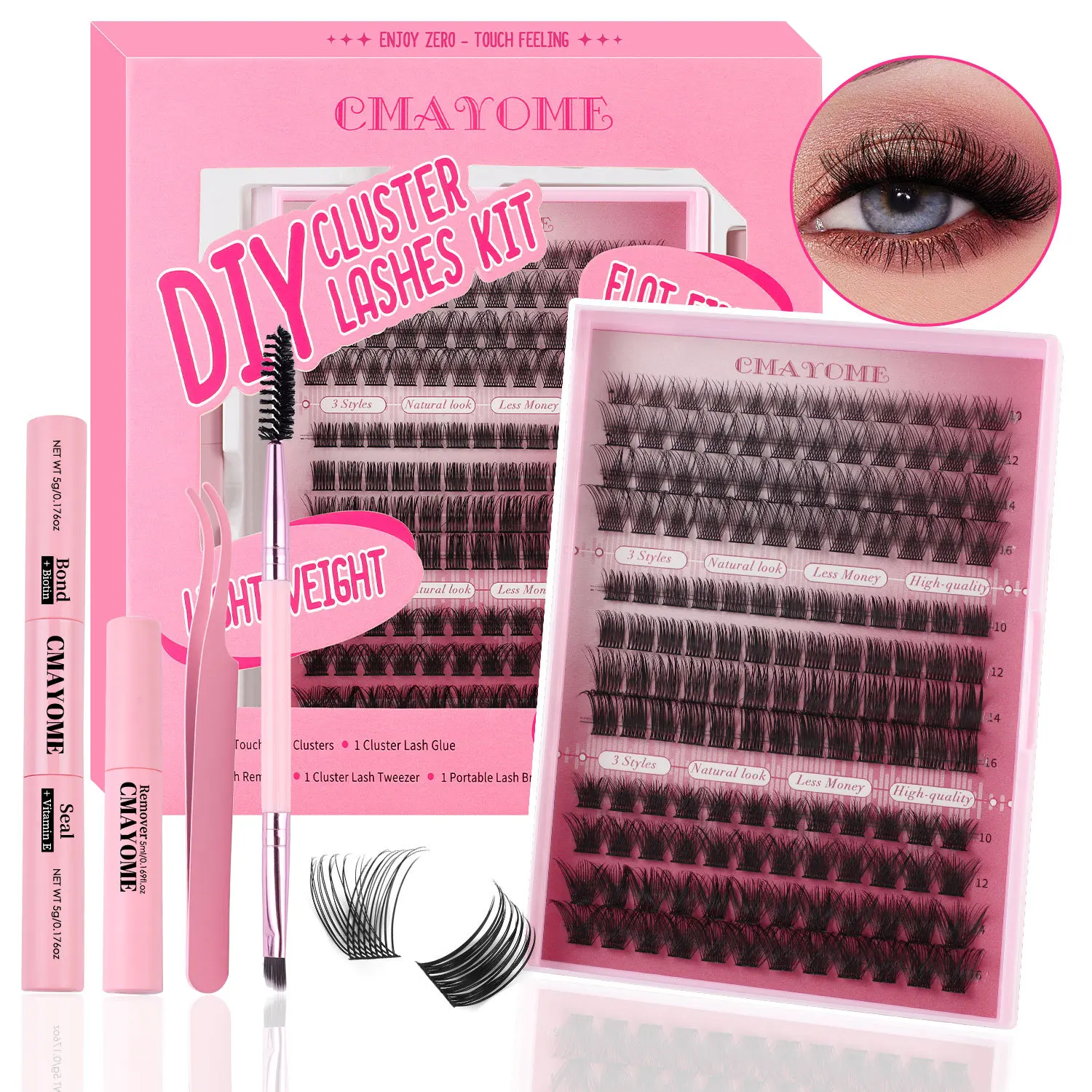 

DIY False Eyelash Extension Set, Single Tuft of 148 Tufts of Thick Curling with Eyelash Glue Set. Makeup Eyelashes