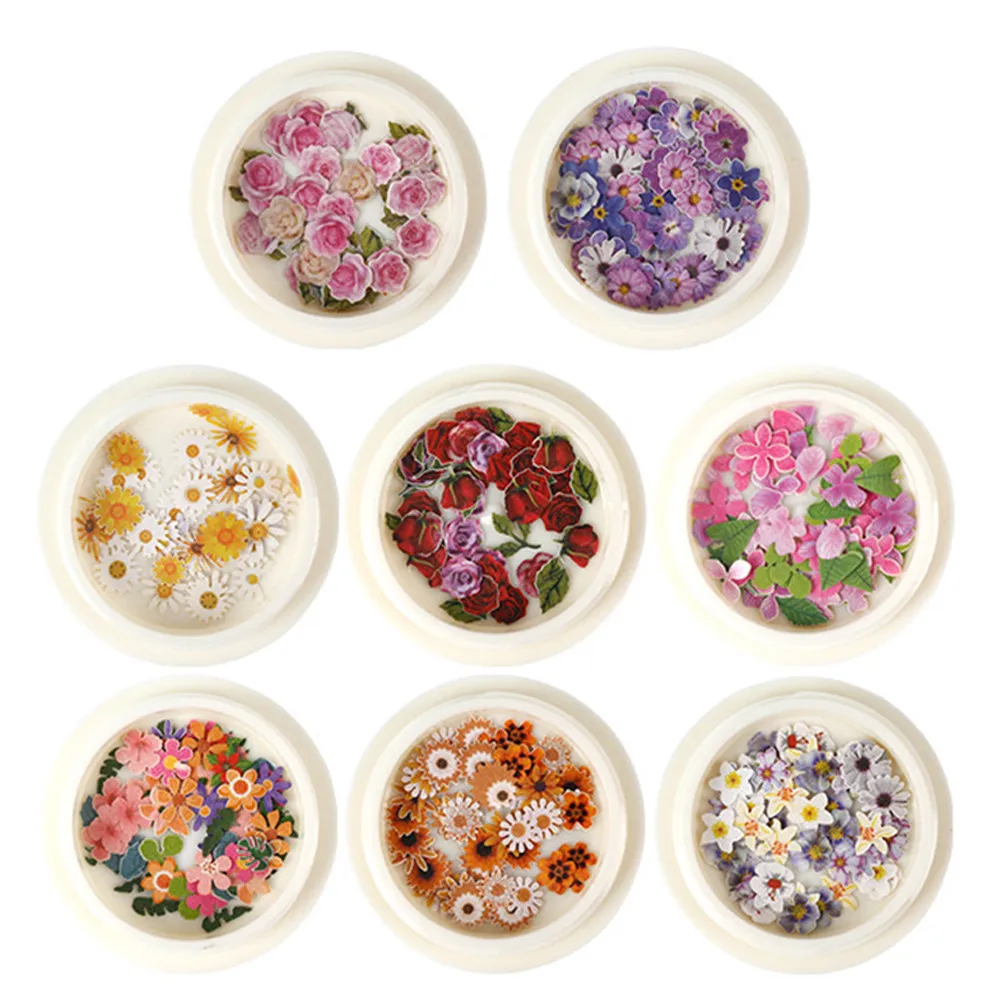

8 Boxes Nail Patch Flower Stickers DIY Decals Accessories Nail Art Dried Decorations Premium Material Manicure Charm Elegant