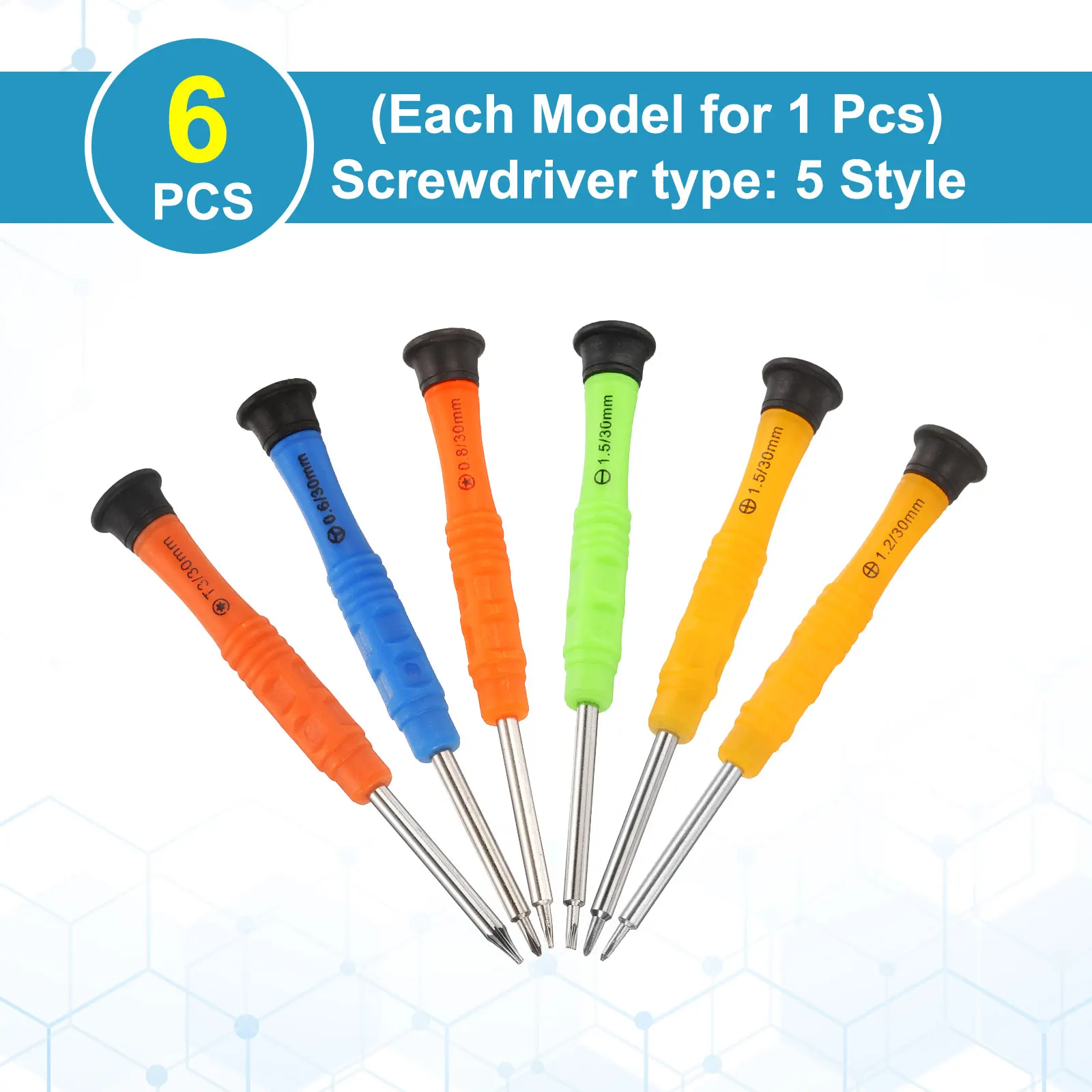 6pcs Mini Screwdriver Set 6 Size Phillips/Slotted/Torx/Five Star/Y-type Screwdriver Head Repair Tool Kit for Small Appliances