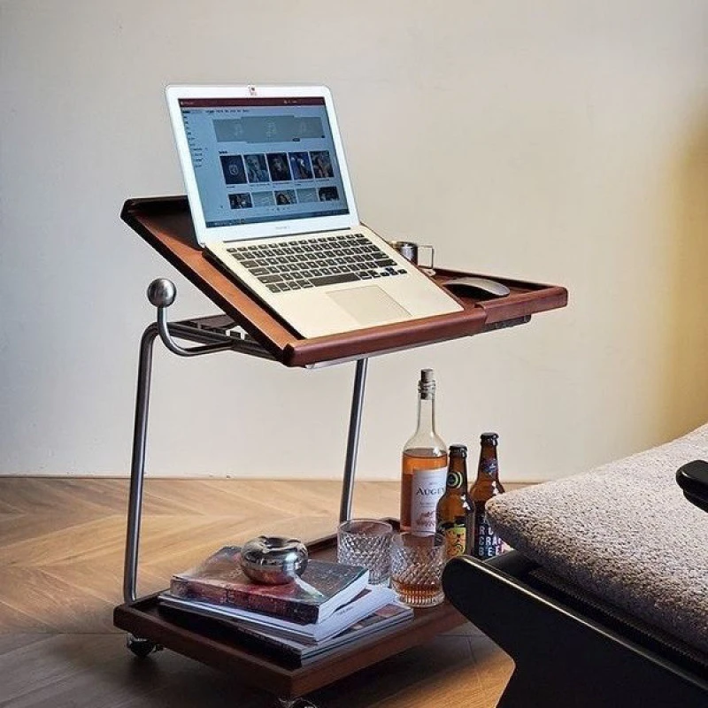 trolley solid wood edge rack sofa movable coffee table stainless steel multi-functional medieval dining car