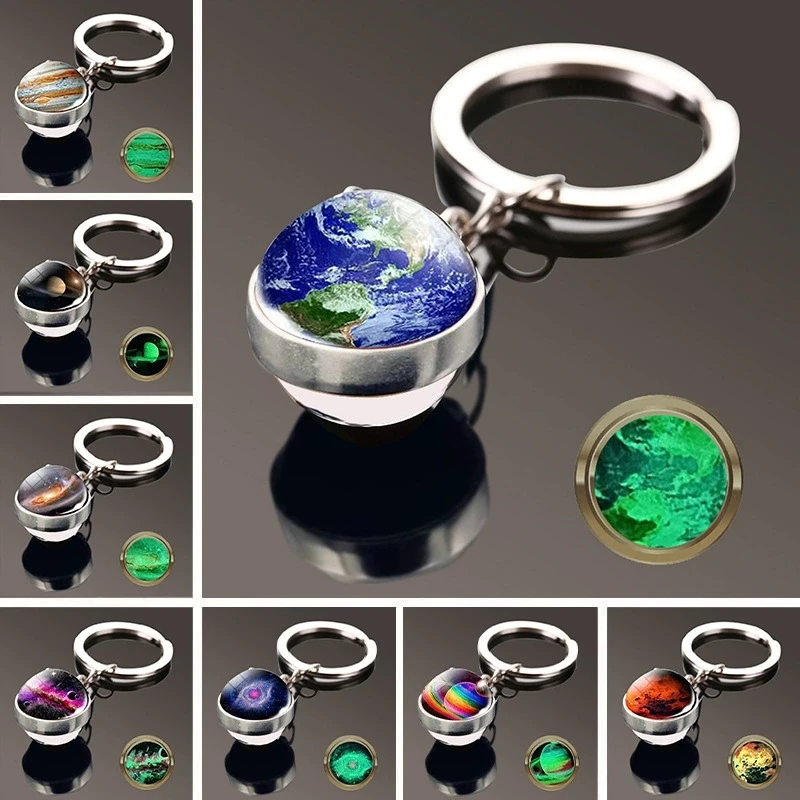 Classic Solar System Galaxy Nebula Glass Ball Keychain Pendant Creative Moon Earth Mars Saturn Keychain Jewelry Wholesale